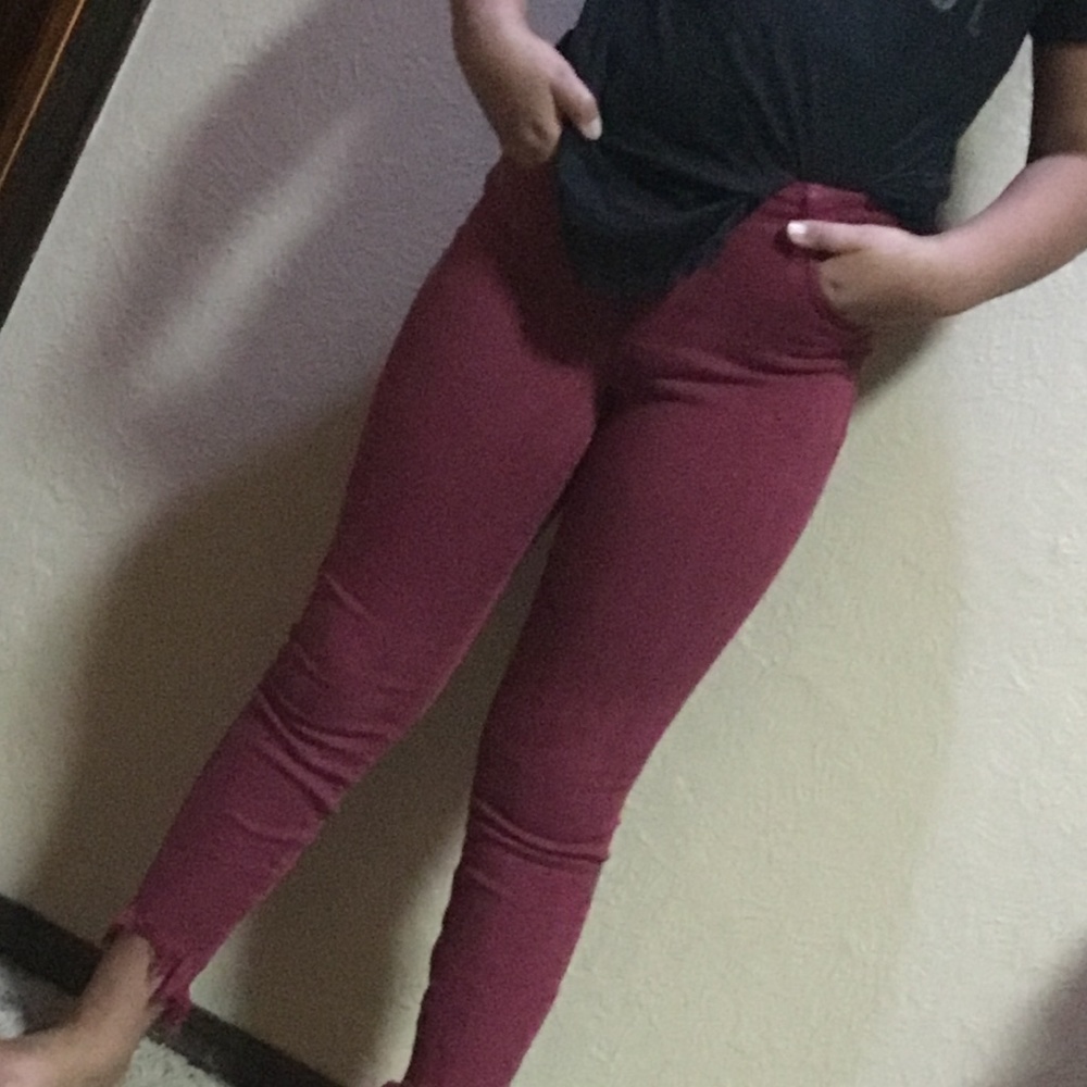 Red high waisted jeans